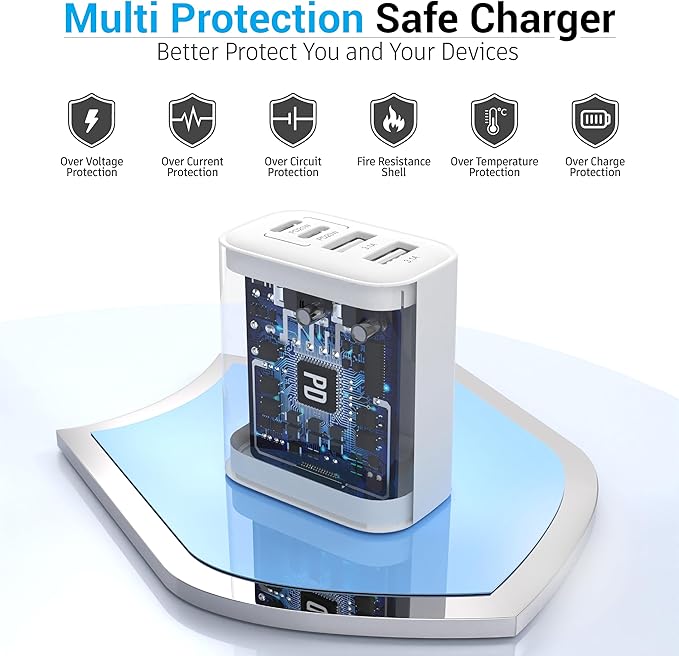 USB C Charger Block, 40W 4 Ports USB-C Wall Charger Plug Fast Charging, QC Multiport Adapter, USB A Type C Box Brick Cube Compatible with iPhone 17 16 15 14 13 12 Pro Max, & for Samsung Galaxy