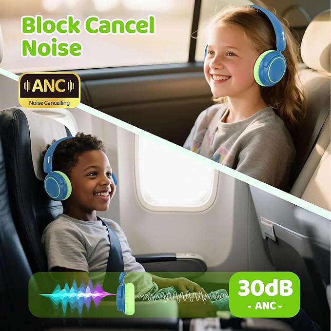 MIDOLA Kids Wireless Headphones Active Noise Cancelling Lightweight Bluetooth Headphone for Kid,Volume Limited 85/94dB Foldable Over-Ear Headset with Mic,68 Hours Playtime,for Toddler Child Green
