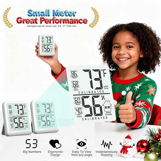 Antonki 2-Pack Room Thermometer, Digital Small Hygrometer Indoor Thermometer Humidity Gauge, Temperature Humidity Meter with Max/Min Record Monitor Sensor for Home, Plants - Battery Included