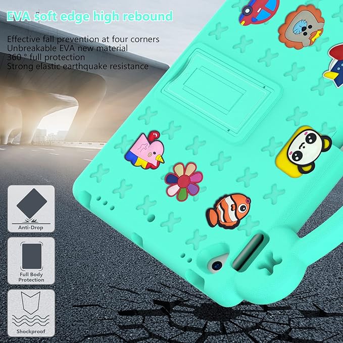 Dteck for iPad 9th/8th/7th Generation 10.2" Kids Case,Cartoon Panda Shockproof Rugged Lightweight Convertible Handles Stand Kid Friendly Case with Pencil Holder for iPad 10.2 2021/2020/2019,Mint Green