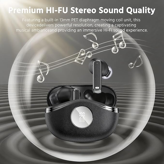 Bluetooth Wireless Earbuds - 40-Hour Battery Life, HiFi Stereo, Noise-Canceling Mic, LED Display, IPX7 Waterproof, in-Ear Headphones for Laptops/Mobile Phones/Sports, Black