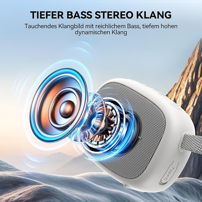 TECKNET Portable Bluetooth Speaker with Deep Bass, IP67 Waterproof Shower Speaker, 30H Playtime, Magnetic Design, TWS Pairing Wireless Speaker for Home & Outdoor,White,New