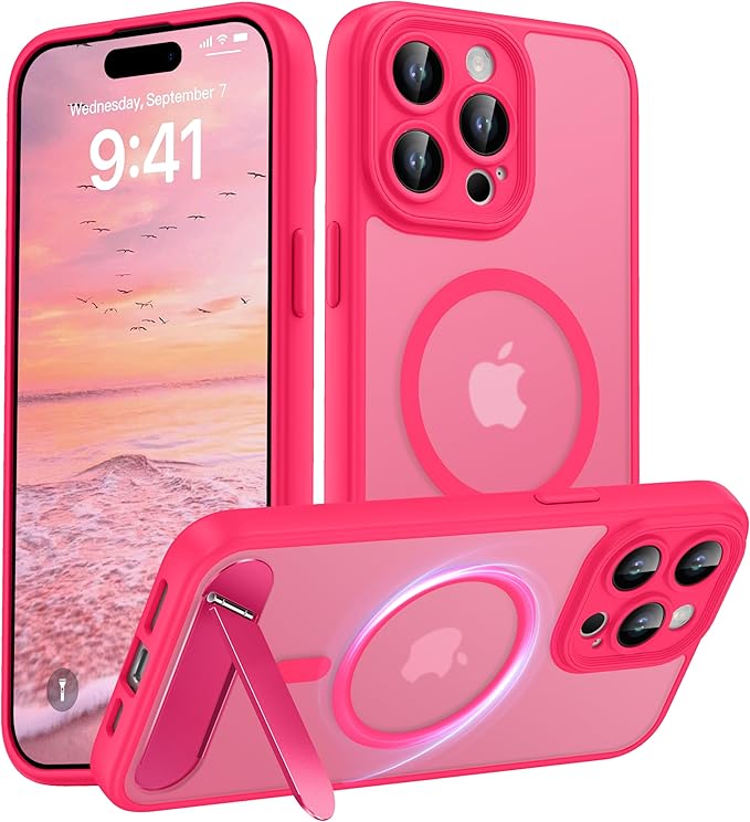Magnetic Compatible with iPhone 15 Pro Max Case, [Built-in Kickstand][Full Camera Protection][Compatible with MagSafe][Anti-Fingerprint] Shockproof Phone Case for iPhone 15 Pro Max 6.7",Black