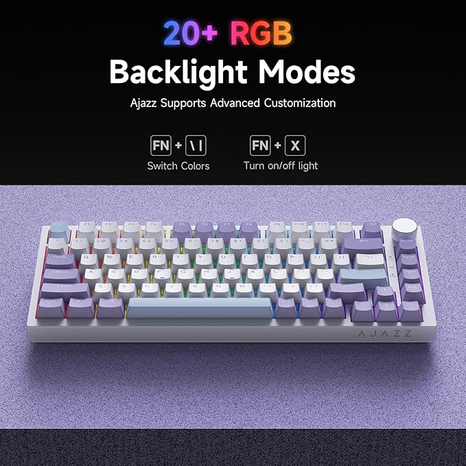 Ajazz 75% Mechanical Gaming Keyboard with Volume Knob, Gasket Mount Wired Custom Keyboard, South-Facing RGB Backlit, PBT Keycaps, Pre-lubed Linear Switches, Creamy Sound for Office & Gaming