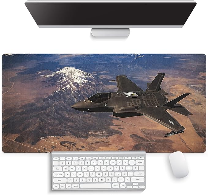 Large Gaming Mouse Pad 31.5" x 15.8" - Soaring Supremacy F-35 Lightning II Fighter Jet Dominates the Sky Above Majestic Mountains, Extra XXL Office Decor, Premium Stitched Anti-Slip Desk Mat