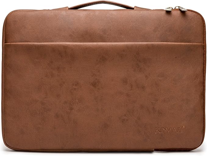 Kinmac 360 Degree Protective Laptop Sleeve Case Bag with Handle for MacBook Air 15 inch and 15 inch-15.6 inch HP Lenovo Dell ASUS Acer Laptop (Coffee PU)