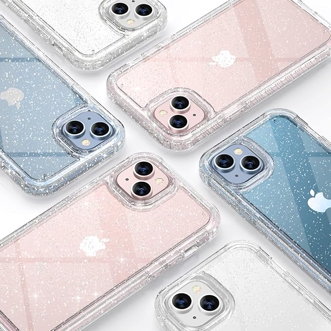 Diaclara Designed for iPhone 13 Case, Full Body Rugged with Built-in Touch Sensitive Anti-Scratch Screen Protector, Soft TPU Bumper Case for iPhone 13 6.1" (Clear Glitter)