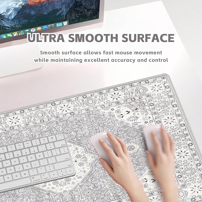 Baziabbo Cute Desk Mat,XXL Extended Large Mouse Pad,Gaming Mousepad with Stitched Edge,Non-Slip Rubber Base Keyboard Desk Pad for Home Office Study Game (Grey)