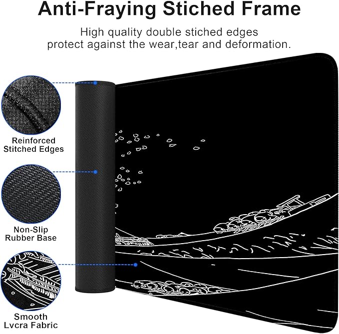 BZU Japanese Sea Wave Extended Big Mouse Pad Large,XL Gaming Mouse Pad Desk Pad,31.5x11.8inch Long Computer Keyboard Mouse Mat Mousepad with 3mm Non-Slip Base and Stitched Edge for Home Office Work