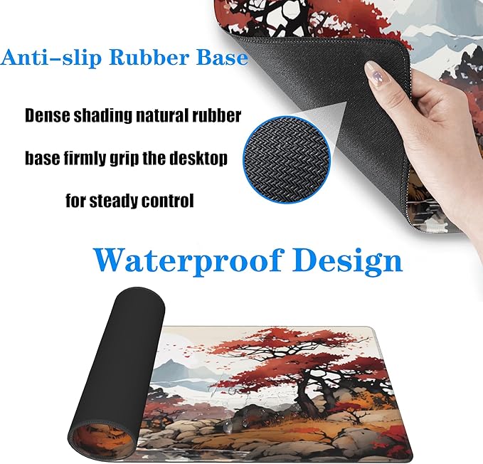 Cherry Blossom XL Mouse Pad,Large Mouse Pad Gaming 31.5 x 11.8 in Mouse Mat Desk Pad,Extended Keyboard Mousepad Large Desk Mat with Non-Slip Rubber Base and Stitched Edge for Home Office