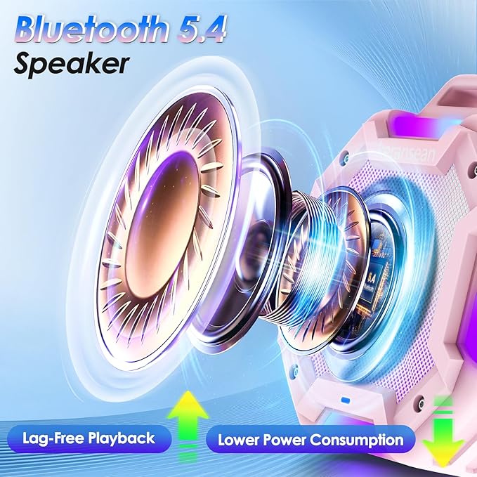 Bluetooth Shower Speaker, Speakers Bluetooth Wireless, IPX7 Waterproof Outdoor Speaker, Portable Speaker with LED Light, Clear Surround Sound for Home/Camping/Yoga/Kayaking(Pink)