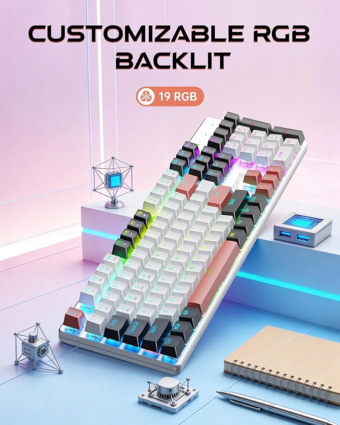 Redragon Wireless Mechanical Gaming Keyboard, Tri Mode BT/2.4G/USB-C Hot Swappable Custom Keyboard, RGB Backlit Computer Gaming Keyboards, PBT Keycaps, Programmable for PC/Tablet,K671WBR-KS