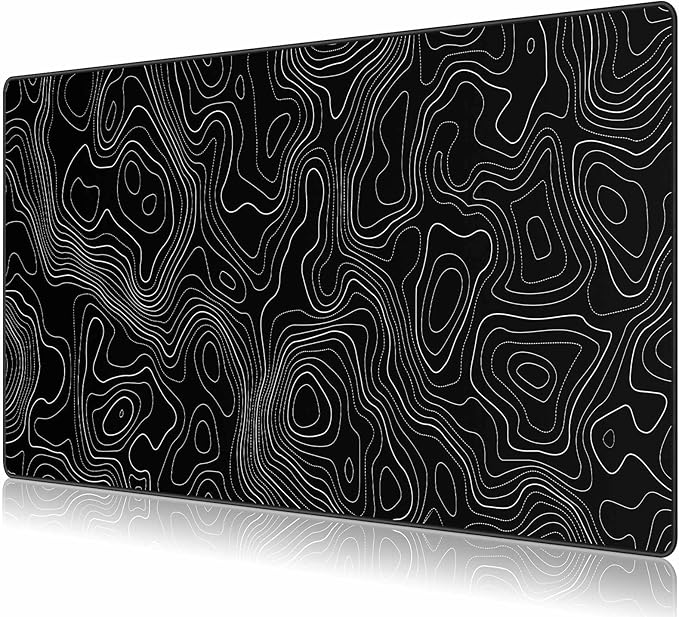 JIALONG Black Topographic Large Gaming Mouse Pad, XXL Mousepad, Big Mouse Mat Desk Pad for Keyboard and Mouse, Gaming Computer Laptop PC Desk Office Accessories