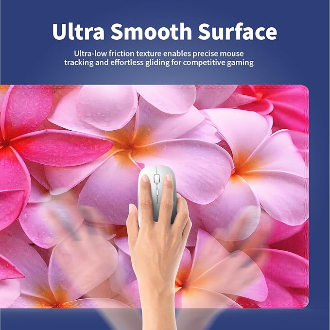 Extra Large Gaming & Office Mouse Pad (31.5" x 11.8") with Durable Stitched Edges – Girly Tropical Plumeria Flowers Bliss Close-up of Vibrant Red Hot Pink Exotic Hawaii Floral, XXL Desk Mat