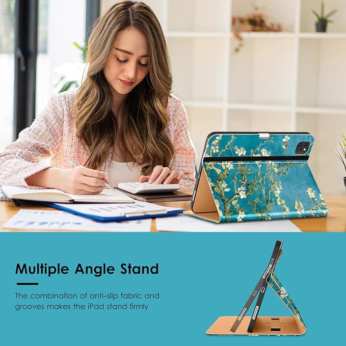 VIKESI Case for iPad Air 13 inch (M4) 2026 / (M3) 2025 / (M2) 2024,Premium Leather Folio,Apple Pencil Holder,Auto Sleep/Wake,Stand Cover - Almond Blossoms