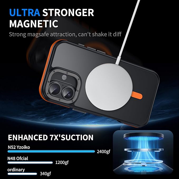 Strong Magnetic for iPhone 17 case [10Ft Military-Grade Protection] Compatible with fit MagSafe Shockproof Slim Thin Cover case for iPhone 17 6.3 inch, Orange Bumper
