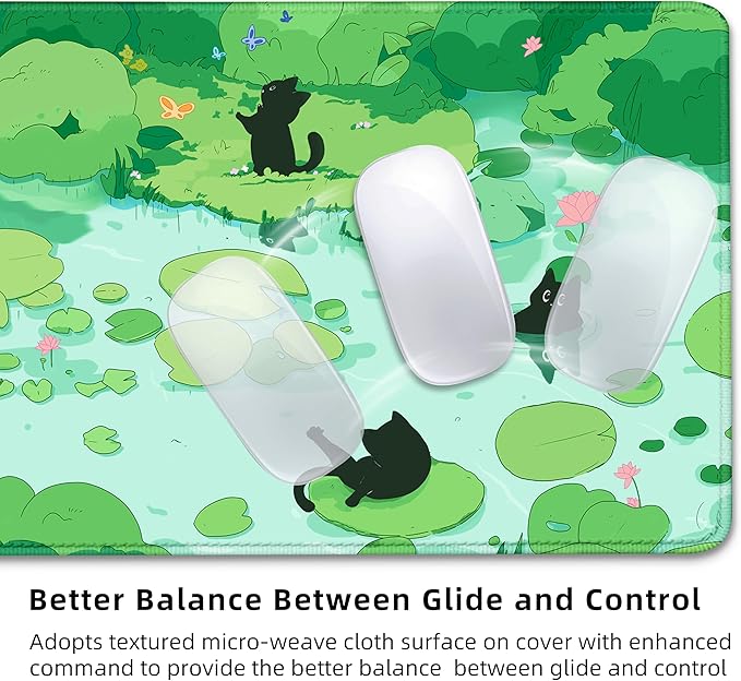 FLY SPRAY Gaming Mouse Pad for Computer,XXL Cute Cat Mousepad Laptop,Green Anime Mouse Mat,Extended Large Black Japanese Keyboard Pads,Non-Slip Mouse Pads for Game Office Home（31.5 x 11.9 in）