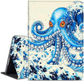 for Amazon Kindle Fire 7 (12th Generation, 2022 Release) 7" Tablet Case, Slim Kickstand Stand Leather Smart Cover with Auto Wake/Sleep, Blue Octopus
