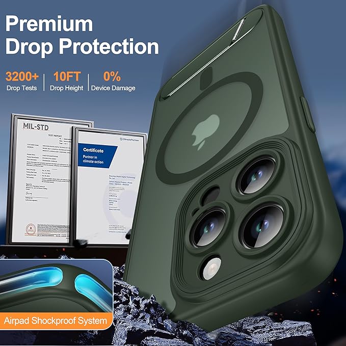 Magnetic Compatible with iPhone 15 Pro Case, [Built-in Kickstand][Full Camera Protection][Compatible with MagSafe][Anti-Fingerprint] Shockproof Phone Case for iPhone 15 Pro 6.1",Green