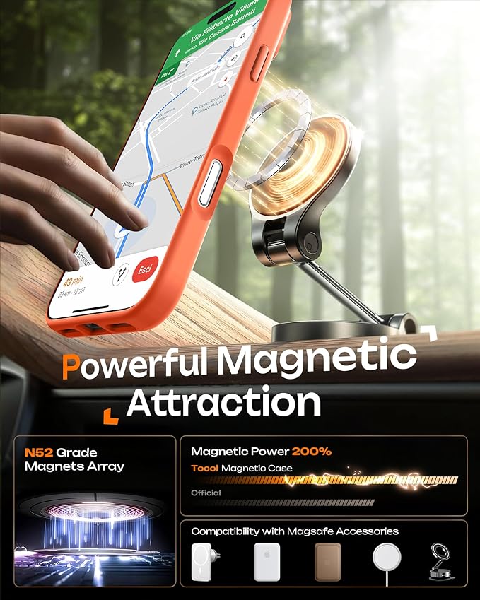 TOCOL for Phone 16 Pro Case, Compatible with Magsafe Charger, Full Camera Protection, Drop Protection, Translucent Matte Phone Case for iPhone 16 Pro 6.3 inch (Orange)