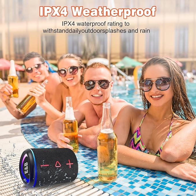 Portable Bluetooth Speaker with Lights, IPX4 Waterproof, Small Wireless Speaker for Home Party Outdoor Beach, Loud Sound, Bluetooth 5.3, TWS Pairing, Support TF Card