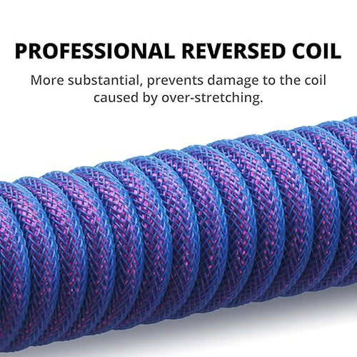 GUNMJO Pro Custom Coiled USB C Cable for Gaming Keyboard, Double-Sleeved Mechanical Keyboard Cable with Detachable Metal Aviator, 1.5M USB-C to USB-A, Nebula Color