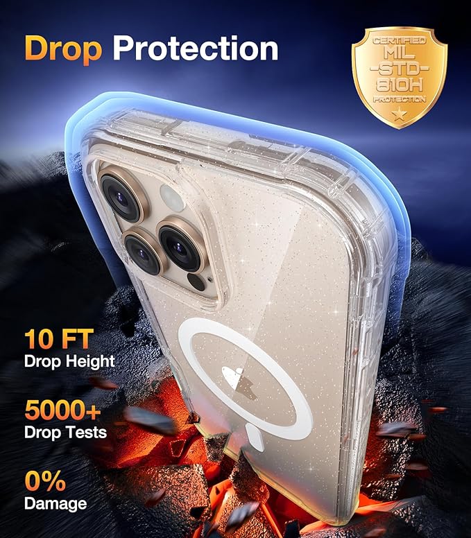 Diaclara Magnetic Designed for iPhone 16 Pro Max Case, Full Body Rugged with Touch Sensitive Anti-Scratch Screen Protector, Compatible with MagSafe for iPhone 16 Pro Max 6.9'', Clear Glitter