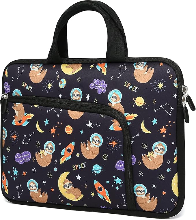 14 15 15.4 15.6 inch Laptop Handle Bag Computer Protect Case Pouch Holder Notebook Sleeve Neoprene Cover Soft Carrying Case with Extra Pockets For Dell Lenovo HP Chromebook (Space Sloth)
