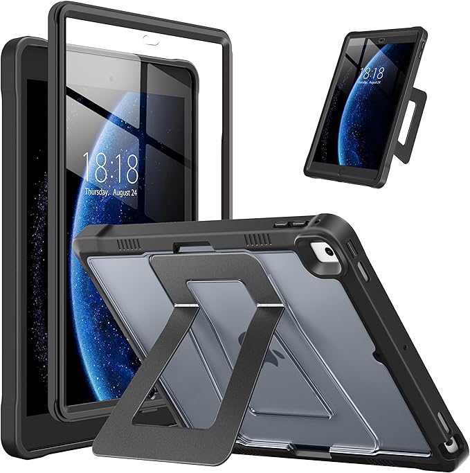 DTTO Case for iPad 6th/5th Generation 9.7 Inch 2018/2017, Adjust Kickstand Freely, Built-in Screen Protector, Frosted Full-Body Shockproof Protective Cover for iPad Air 2 / Pro 9.7, Black