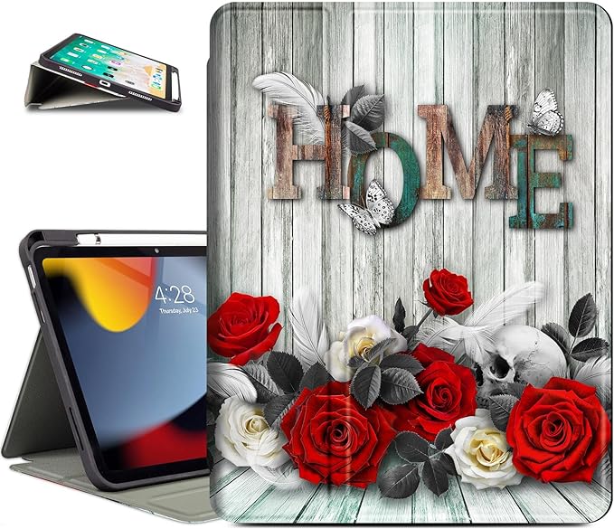 for iPad (A16) 11Th/10Th Generation Case 2025/2022, Flower for iPad A16 Case 11Th/10Th Generation 11-inch/10.9-inch, Slim Cover Pencil Holder & 4 Viewing Angles & Typing Stand, Rose Home