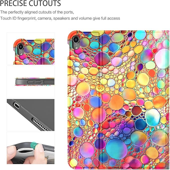 iPad Air 11-Inch Case (M3/M2) 2025/2024, iPad Air 5th/4th Generation Case, case for iPad air 11 inch Multi-Angle View Adjustable Stand Soft PU Leather Back Auto Wake/Sleep, Colored Art Bubbles