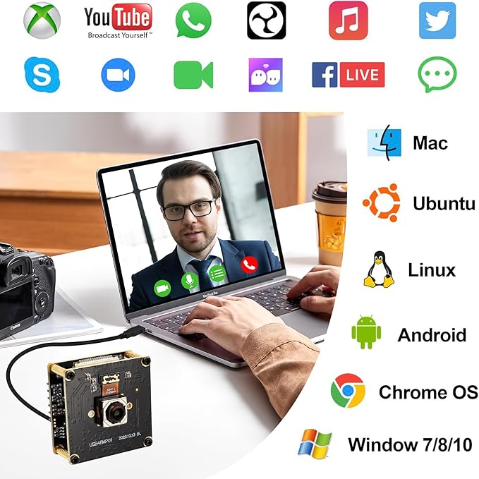 48MP Ultra HD Autofocus USB Camera – 4K Video & 8000×6000 Still – 70° No Distortion Lens for Lightburn Laser Engraver | Machine Vision | Embedded Systems