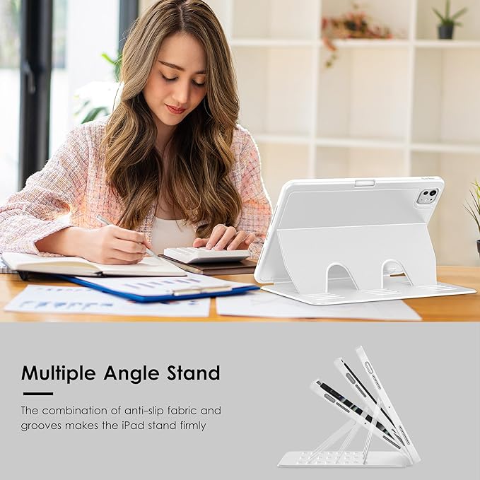 VIKESI Case for iPad Pro 11 inch (M5/M4) 2025/2024,Multiple Angles Stand Cover,Soft Back,Pencil Holder,and Auto Sleep/Wake,White