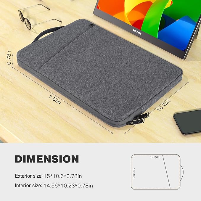 15.6 Inch Portable Monitor Case, Protective Carrying Sleeve for ForHelp KYY MNN InnoView VILVA Zenscreen COOLHOOD ViewSonic HotYeah KOORUI QQH 15.6" 16.1" Portable Monitor Computer Bag,Gray