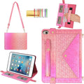 Shiny Case for iPad mini 5/4/3/2/1, Mini 7.9" Handbag Case, Techcircle Iridescent PU Leather Folio Envelope Pocket Stand Cover with Hand Strap+Shoulder Strap+Pencil Holder+Card Slots, Shiny Rose Pink