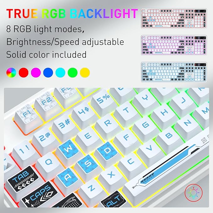 Redragon K526 PRO RGB Wireless Membrane Gaming Keyboard, 104 Keys Mechanical-Feel Keyboard w/LED Info Display, Media/Backlit Knob Control, Smooth Linear Switch & Software Supported