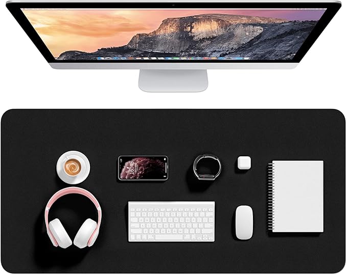 Hsurbtra Desk Pad, 35.5" x 17" PU Leather Desk Mat, XXL Extended Mouse Pad, Waterproof Desktop Blotter Protector, Non-Slip Ultra Thin Large Laptop Keyboard Writing Mat for Office Home, Black