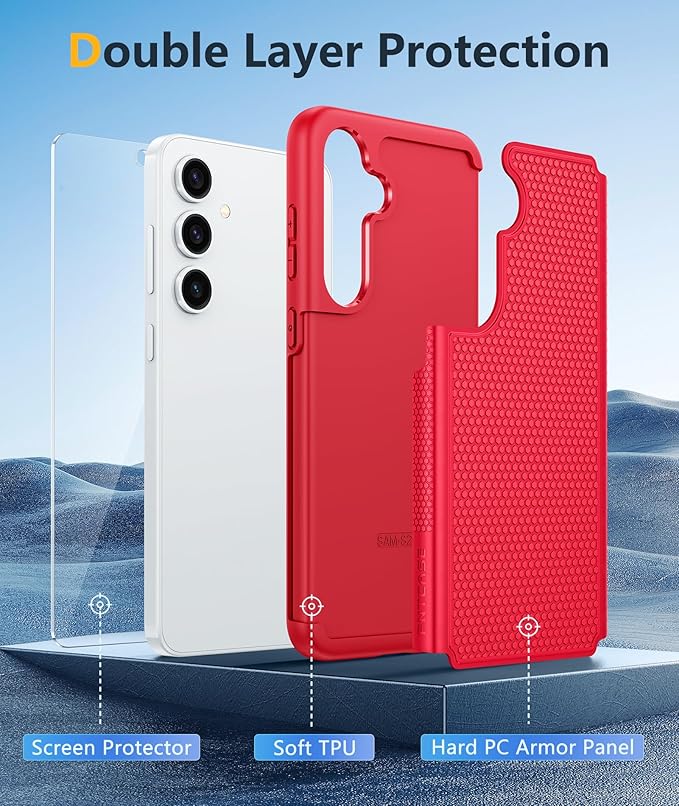 FNTCASE for Samsung Galaxy S25-Plus Case: S24-Plus Dual Layer Heavy Duty Phone Protective Cover Shockproof Rugged with Non-Slip Textured - Military Drop Protection Bumper Tough - 6.7 inch (Red)