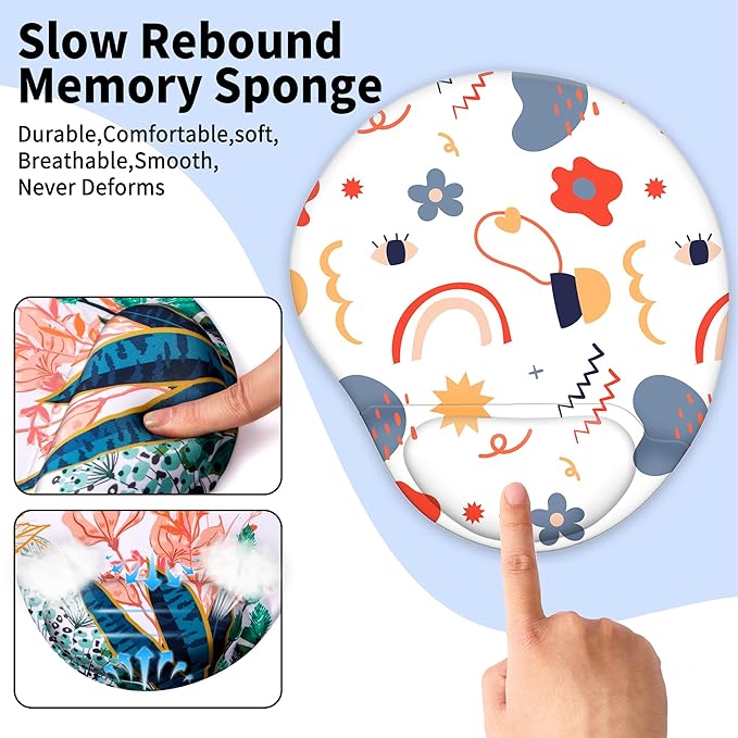 Ergonomic Mouse Pad with Wrist Support,Cute Mouse Pads with Wrist Rest,Comfortable Mouse Pad for Home Office Gaming Working Computers Laptop,Pain Relief with Non-Slip PU Base (Floral Fantasy)