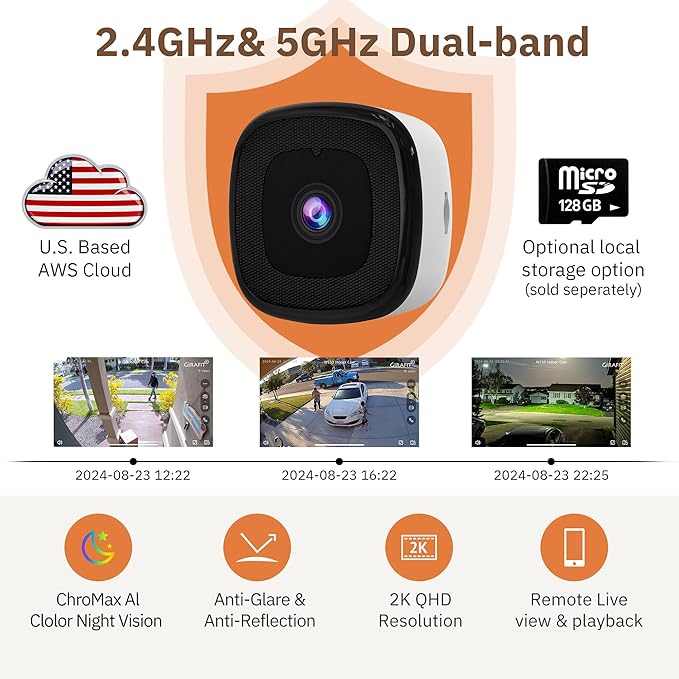 Girafit 3MP 2K Window Camera,2.4GHz & 5GHz WiFi Indoor Cameras for Home Security with ChroMax Al Color Night Vision,Person & Motion Detection,24/7 Recording,Easy & Quick Install