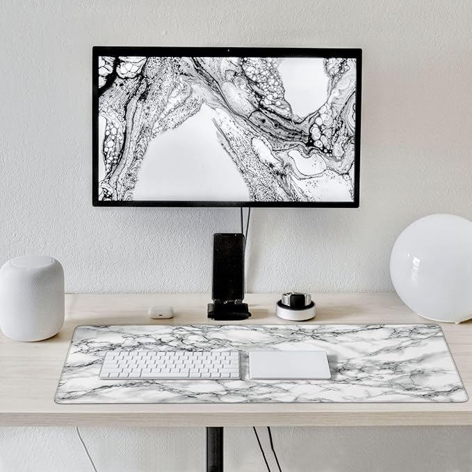 Black and White Marble Mouse Pads XXL Extended Mousepad with Stitched Edges Non-Slip Rubber Base Computer Keyboard Pad Desk Mat for Home Office Desk Decor, 35.4" X 15.7"
