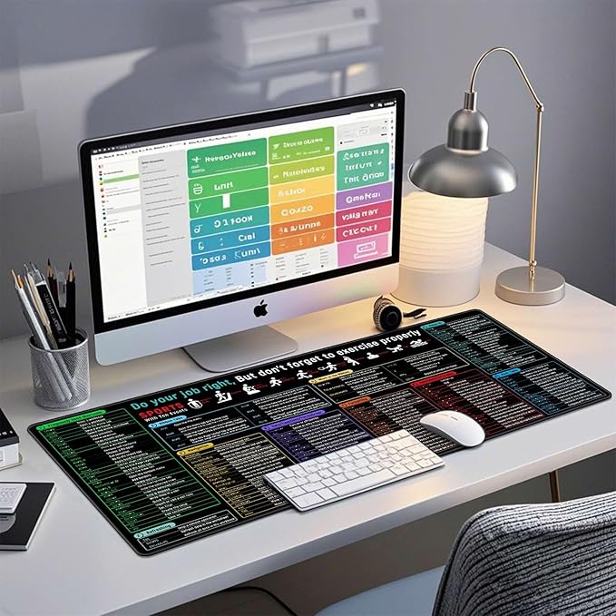 JIALONG Excel Shortcuts Large Gaming Mouse Pad Extra XXL 35.4x15.75 inches Thick Extended Excel Formulas Cheat Sheet Desk Pad Computer Keyboard Mat for MacBook, PC, Laptop, Office Home