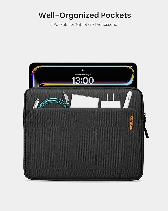 tomtoc 13 Inch iPad Case Tablet Sleeve for 2026 13 Inch iPad Air M4, M3&M2, iPad Pro M5/M4, 12.9-in iPad Pro M2&M1 with Magic Keyboard and Smart Keyboard Folio, Additional Accessories Pocket