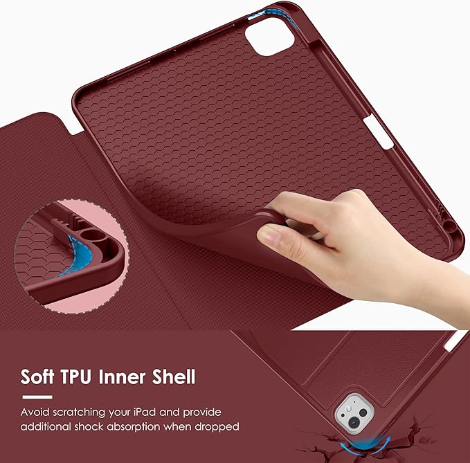 VIKESI Case for iPad Pro 11 inch (M5/M4) 2025/2024,Multiple Angles Magnetic Stand Cover,Shockproof Back,Pencil Holder,and Auto Sleep/Wake,Wine