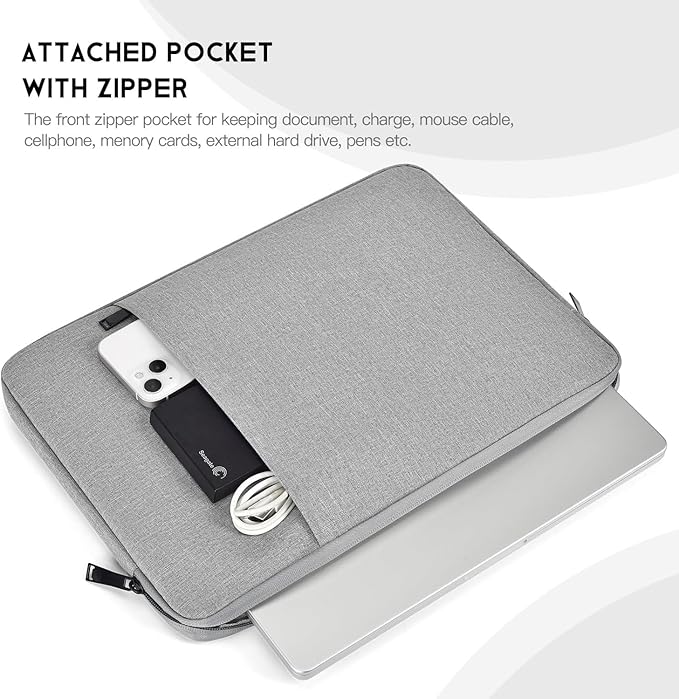 Laptop Sleeve Case 15.6 16 inch, Shockproof Protective Computer Carrying Cover with Accessory Pocket, Water-Resistant Travel Laptop Bag for HP, Dell, Lenovo, Acer, ASUS, Chromebook -Grey