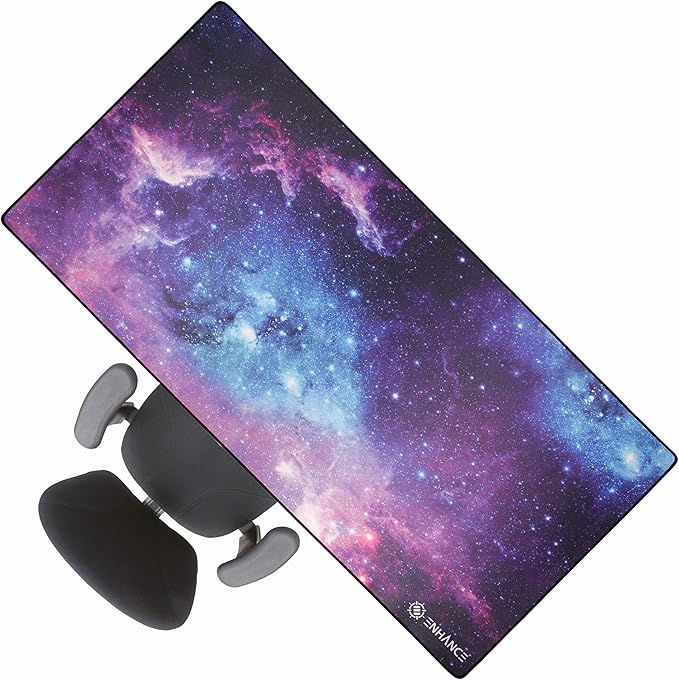 ENHANCE XXXL Gaming Computer Desk Mat - 3XL Large Mouse Mat (48x24 Mouse Pad) Cushion Padding for Office Desk, Extended Table Mousepad with Smooth Tracking Surface and Non-Slip Rubber Grip - Galaxy