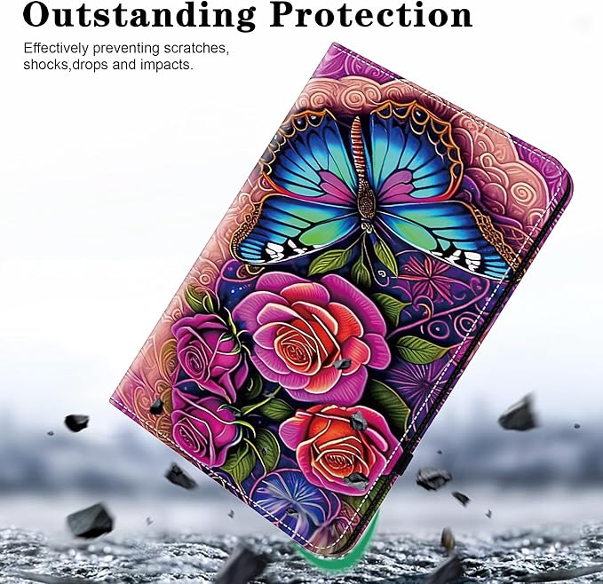Case for iPad Pro 12.9-Inch 2022/2021/2020/2018 (6th/5th/4th/3rd Generation) with Pen Holder & Card Slots, Premium PU Leather Flip Folio Kickstand Case - Colorful Butterfly