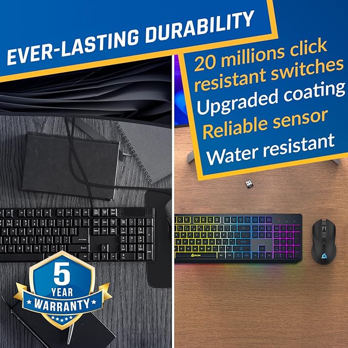 KLIM Chroma Wireless Keyboard and Mouse – RGB Backlit Gaming Combo, Rechargeable Wireless Keyboard & RGB Mouse, Durable & Ergonomic, Dual USB Receivers, Compatible with PC, Mac, PS4, PS5
