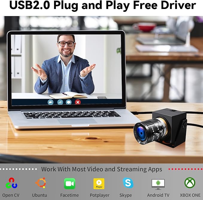 4K Webcam 1080P@120fps USB Steaming Camera with 3.6-10mm Varifocal Manual Lens,12Megapixel UVC Free Driver Compatible Computer, Plug and Play for Conferencing 3D Printer Industrial Security