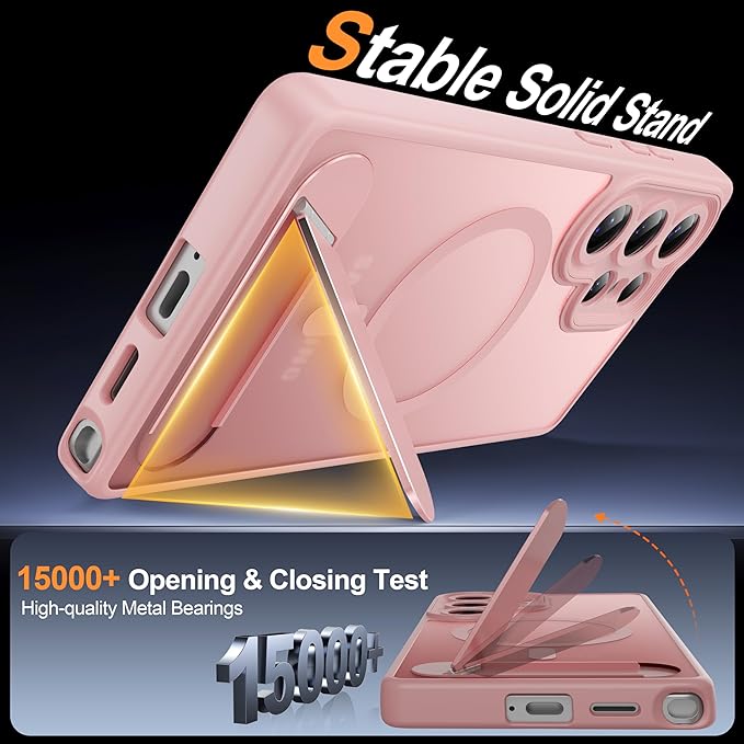 Magnetic for Samsung Galaxy S25 Ultra Case, [Compatible with MagSafe][Full Camera Protection][Built-in Invisible Kickstand] Translucent Matte Phone Case for S25 Ultra 6.9" - Pink